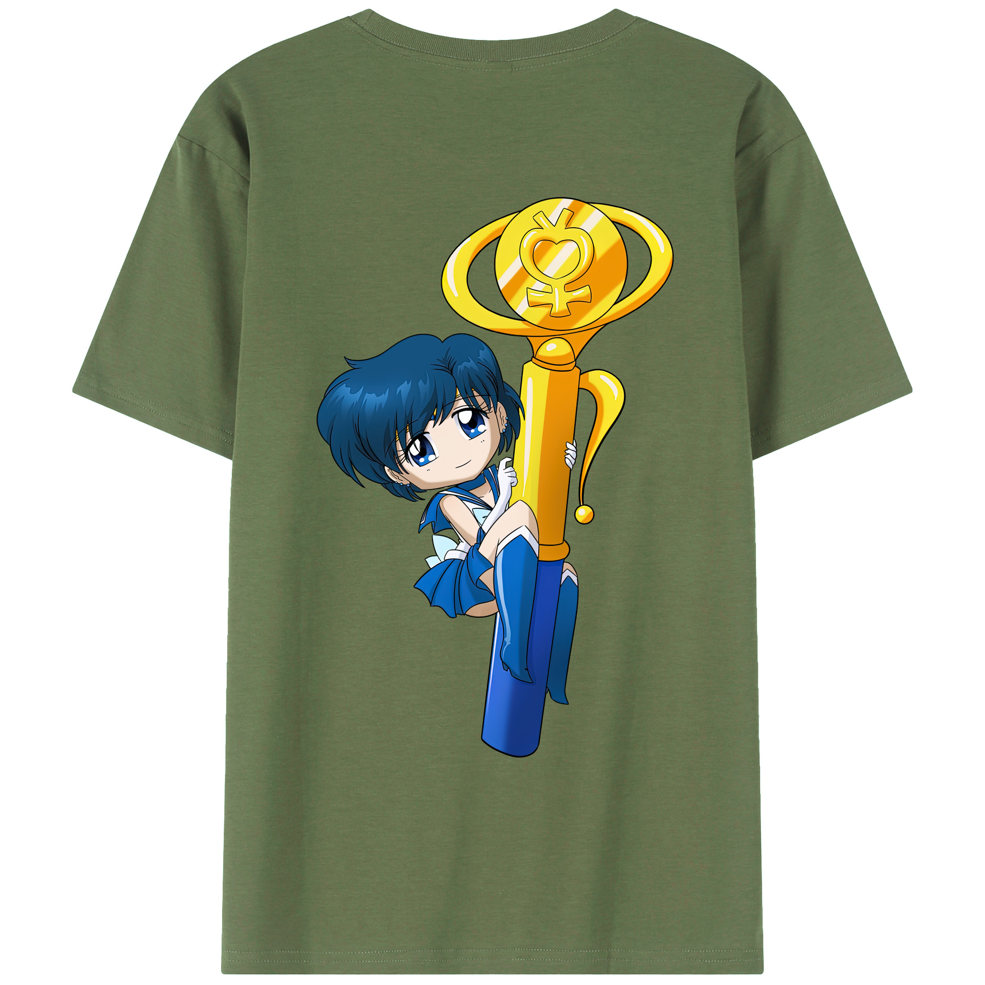 （画像用） 美少女戦士セーラームーン 水野 亜美 みずの あみ Sailor Moon Mizuno Ami 綿100％ メンズ半袖Tシャツ（バックプリント） 通気性